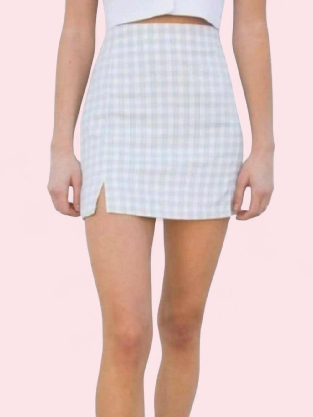 Brandy Melville Blue and White Plaid Mini Skirt Size S/XS